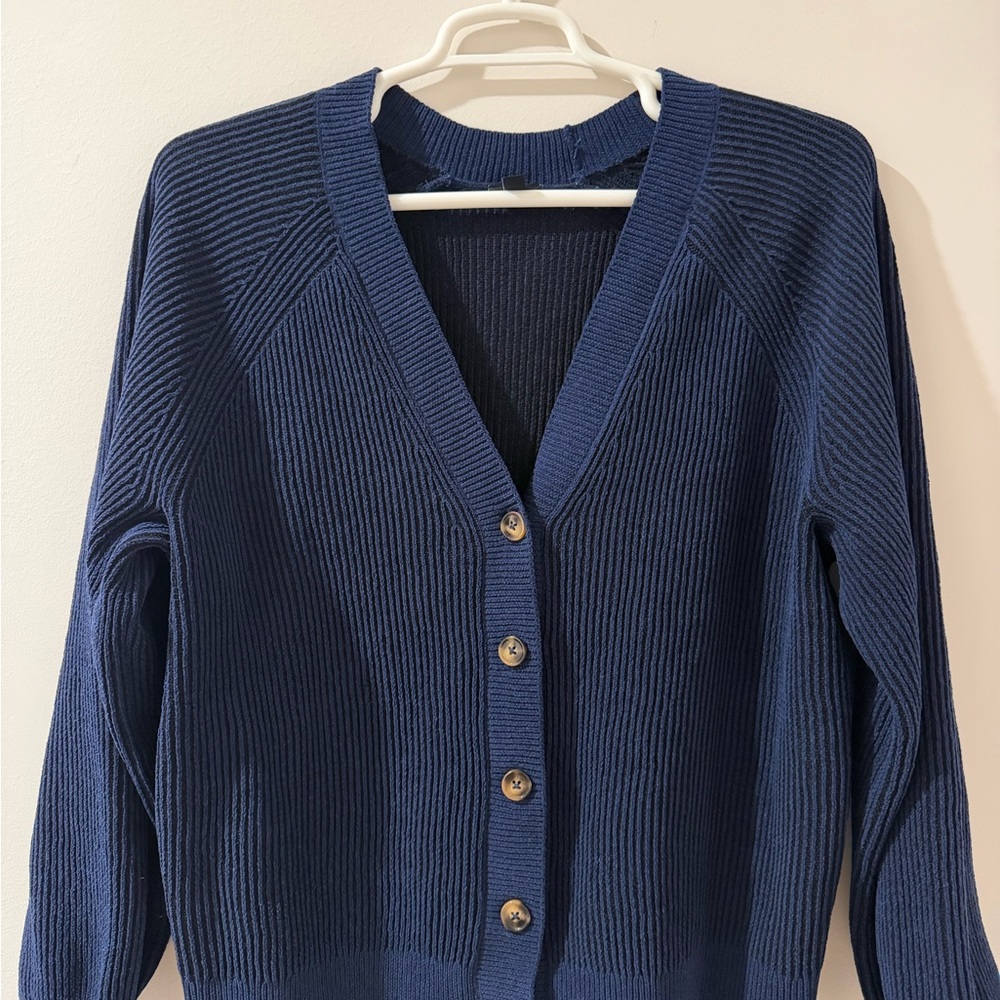 torrid Navy Ribbed V-Neck Button Cardigan